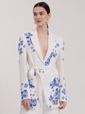 Anne Fontaine Women’s Yara Floral Print Blazer – White/Blue